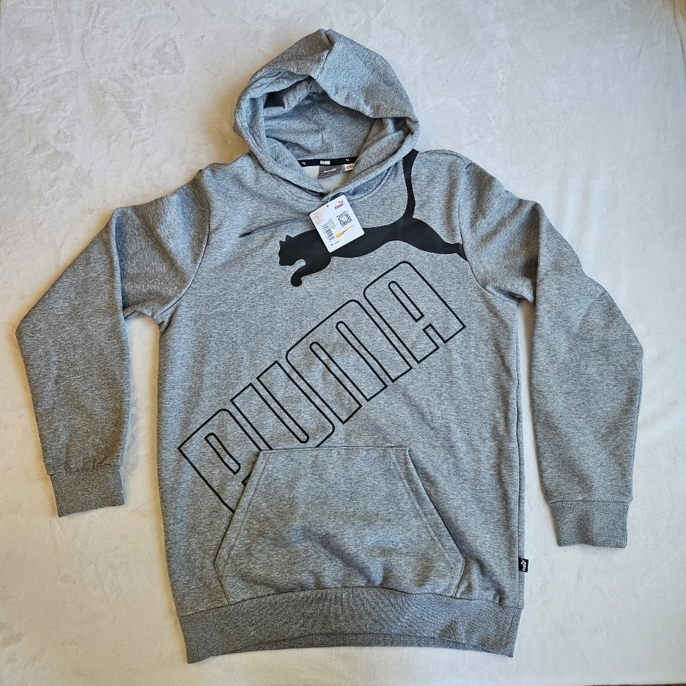 Puma Big Logo Men's Pullover Fleece Hoodie Sweatshirt Size Small Gray NWT